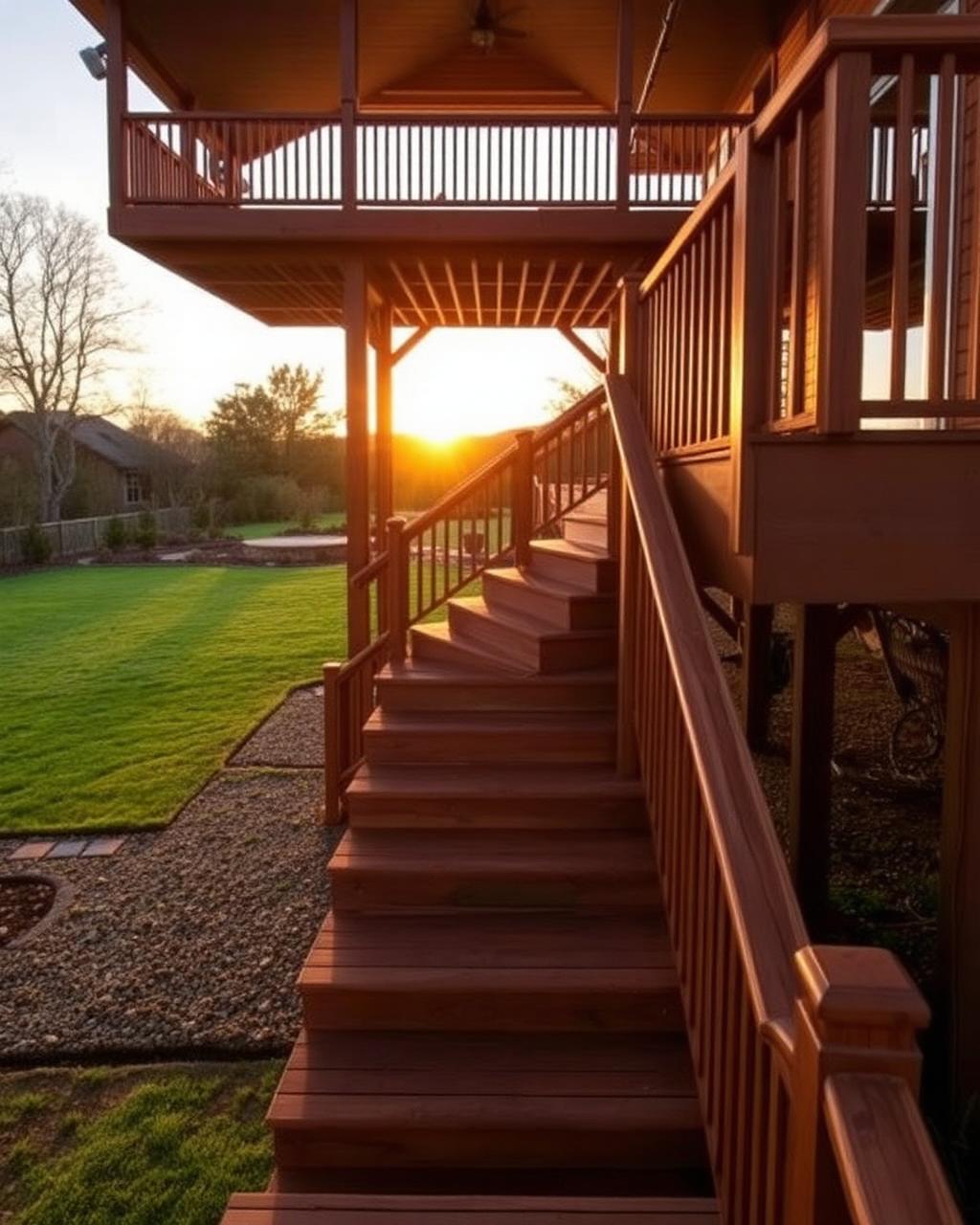 Cedar staircase at sunset